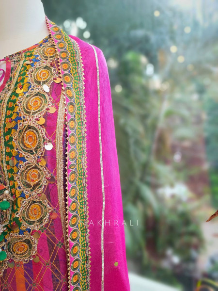 Aabroo Magenta Kurta Palazzo Set with Embroidered Detailing