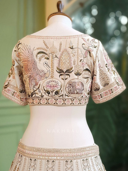 Padmavati Cream Bridal Lehenga with Beads and Embroidery