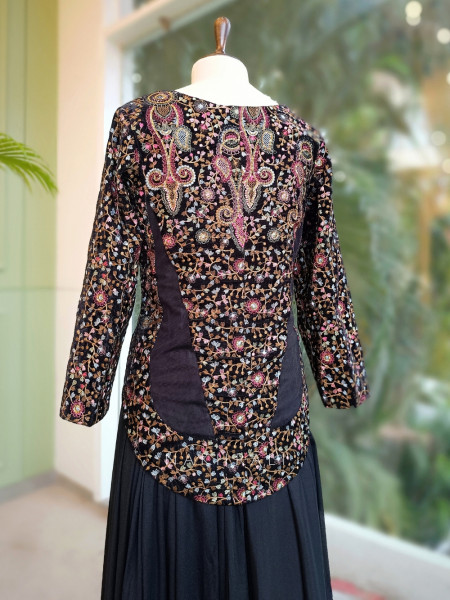 Velvette Grace Black Dress with Thread Embroidered Jacket