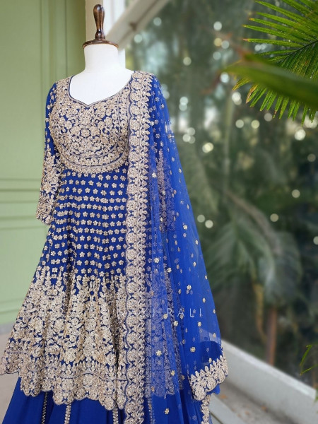 Ruhvika Royal Blue Embroidered Lehenga Set with Mirror and Stone Work