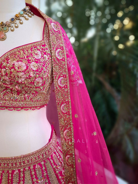 Rudrabha Magenta Bridal Lehenga with Zari & Sequin Work