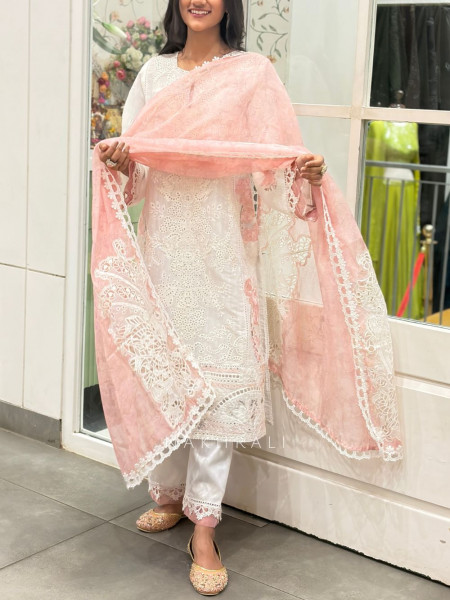 Noorja Three Piece Cutwork Suit Set with Beaded Detailing