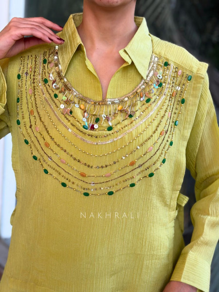 Nyra Green Tissue Indo-Western Layered Palazzo Set