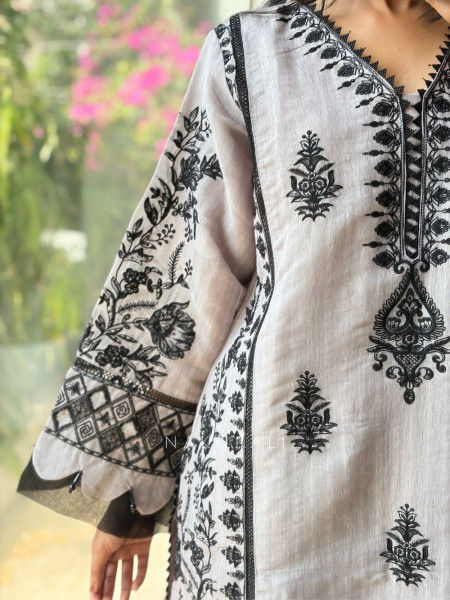 Shwet Shyam Light Pink Suit Set with Black Thread Embroidery