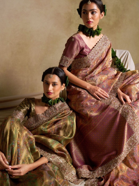 Parisa Green Tissue Dola Silk Saree with Heavy Zardozi Border