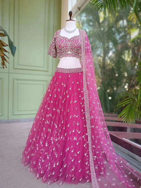 Pankhudi Magenta Lehenga Set with Mirror, Beads and Heavy Embroidery
