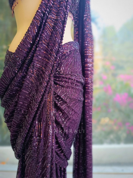 Vireya Purple Drape Saree with Sequin and Cut Dana Work