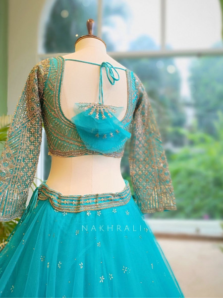 Lustre Enchant Blue Net Lehenga with Heavy Embroidered Blouse