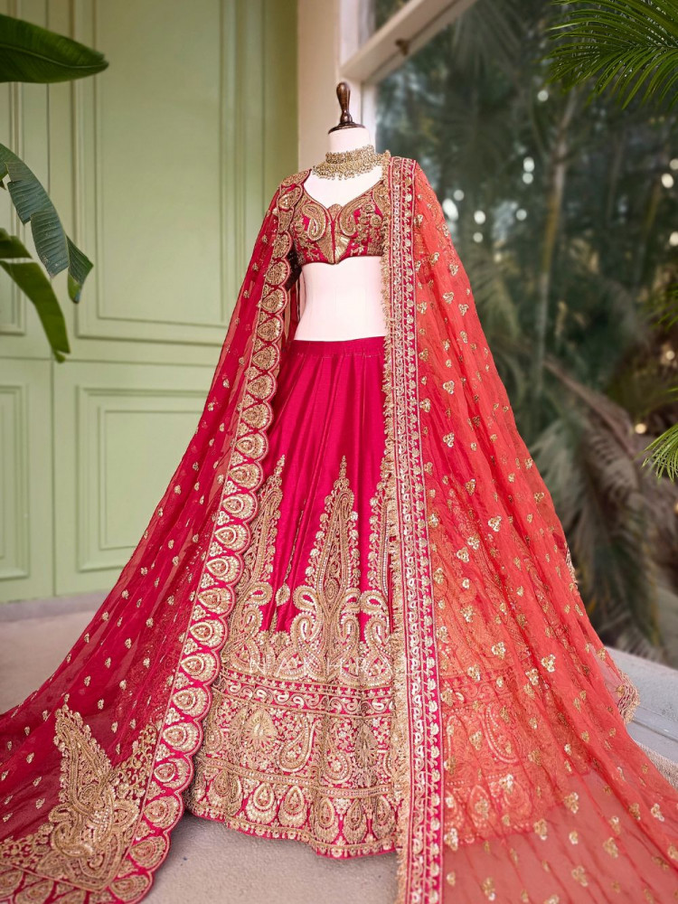 Image of Drisana Red Bridal Lehenga with Heavy Zari &amp; Sequin Work