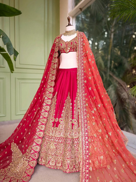 Drisana Red Bridal Lehenga with Heavy Zari & Sequin Work