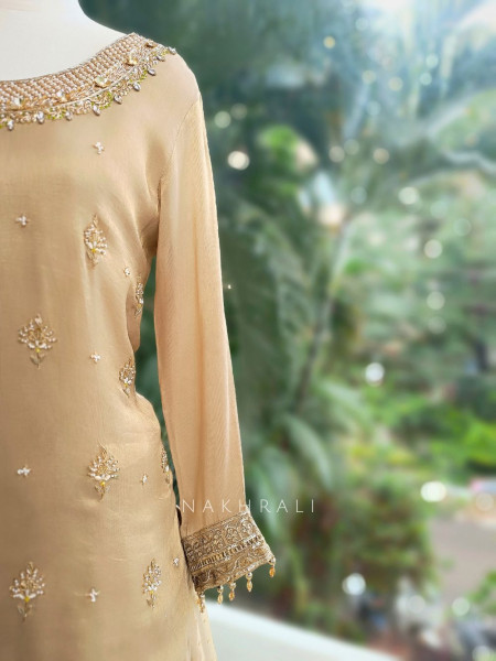 Sunhera Grey Silk Kurta & Skirt Set with Zari Zardozi Work
