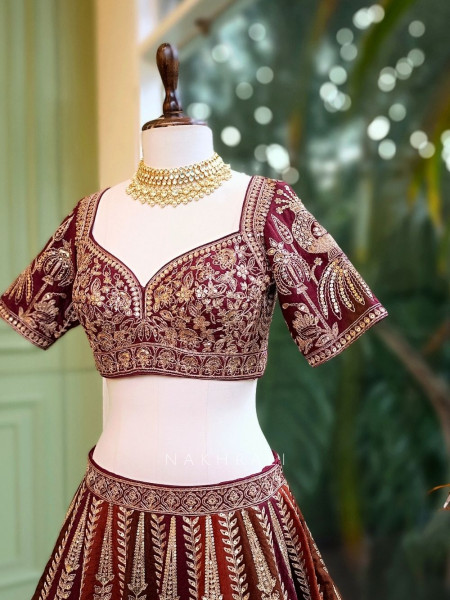 Aaranya Maroon Lehenga with Zari and Sequin Work