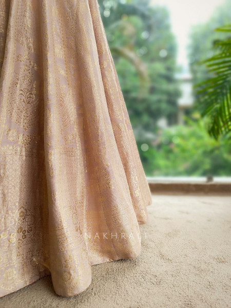 Aureline Rose Gold Dola Silk Lehenga Set with Gota Patti and Banarasi Detailing