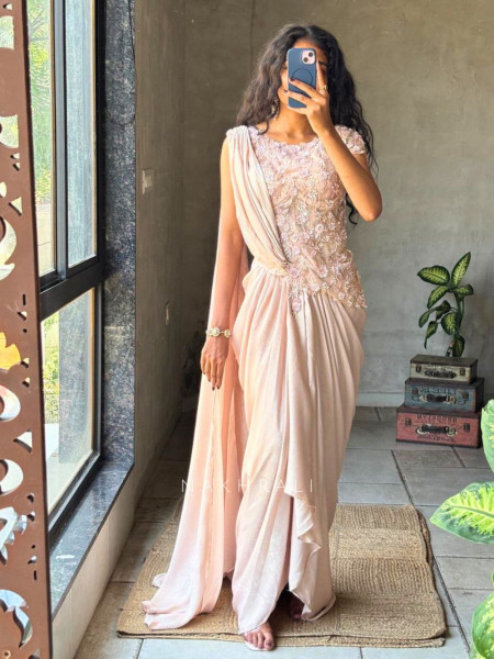 Noctra Glow Rose Gold Ready-to-Drape Saree
