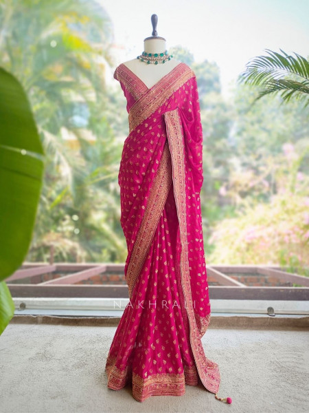 Ratnavali Magenta Georgette Silk Saree with Woven Border