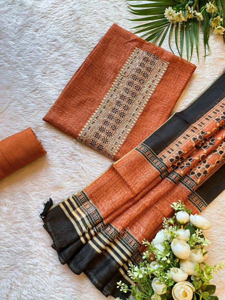 Aarvika Brown Dress Material with Embroidery