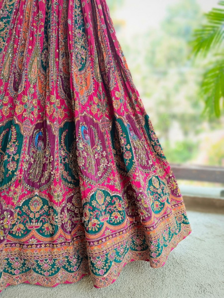 Madhuram Multicolor Printed Indo Western Lehenga with Sequin Embroidery