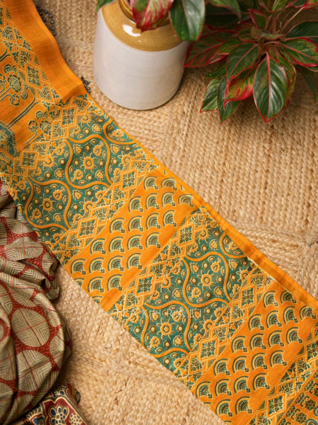 Ishq Pech Mustard Cotton Silk Printed Saree