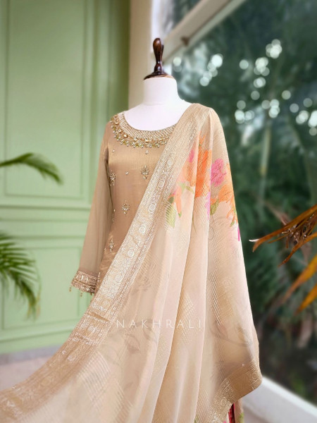 Sunhera Grey Silk Kurta & Skirt Set with Zari Zardozi Work