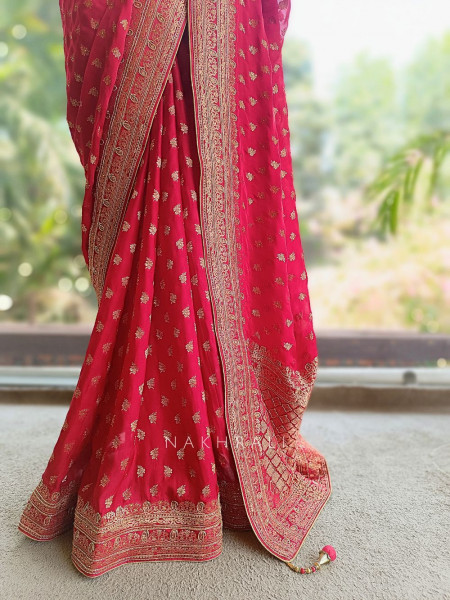 Ratnavali Red Georgette Silk Saree with Woven Border