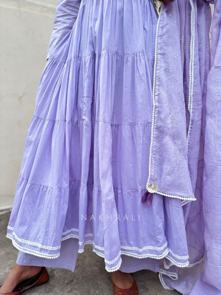 Sutra Purple Anarkali Suit Set with Thread Embroidery and Dupatta