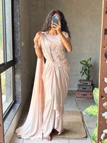 Noctra Glow Rose Gold Ready-to-Drape Saree