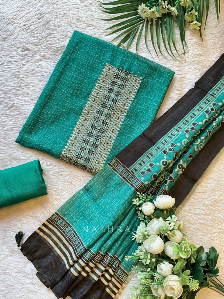 Aarvika Blue Dress Material with Embroidery