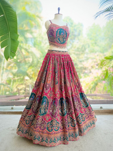 Madhuram Multicolor Printed Indo Western Lehenga with Sequin Embroidery