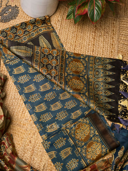 Ishq Pech Blue Cotton Silk Printed Saree