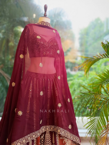 Aaranya Maroon Lehenga with Zari and Sequin Work