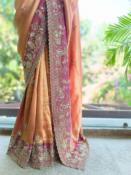 Opulent Magenta Saree with Readymade Blouse and Sequin Bead Embroidery