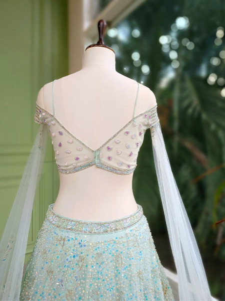 Aveline Pista Green Bridal Lehenga with Sequin & Pearl Detailing