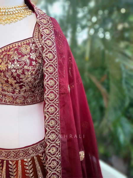 Aaranya Maroon Lehenga with Zari and Sequin Work