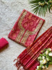 Aarvika Wine Silk Dress Material with Zari &amp; Sequin Neck Work