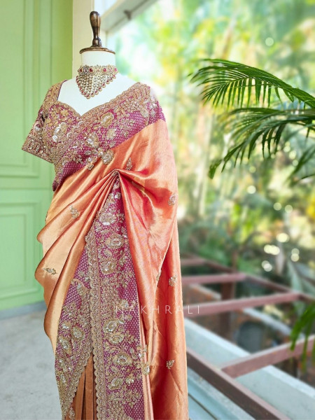 Opulent Magenta Saree with Readymade Blouse and Sequin Bead Embroidery