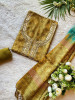 Aarvika Mehendi Green Silk Dress Material with Zari &amp; Sequin Neck Work