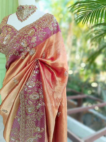 Opulent Magenta Saree with Readymade Blouse and Sequin Bead Embroidery