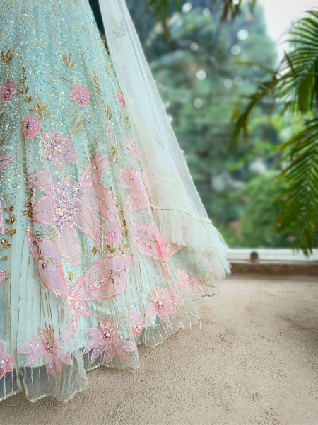 Aveline Pista Green Bridal Lehenga with Sequin & Pearl Detailing