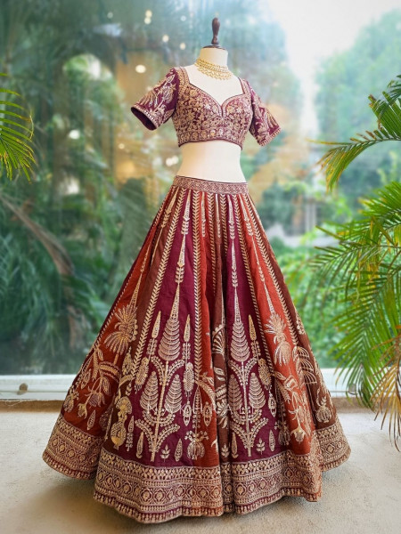 Aaranya Maroon Lehenga with Zari and Sequin Work