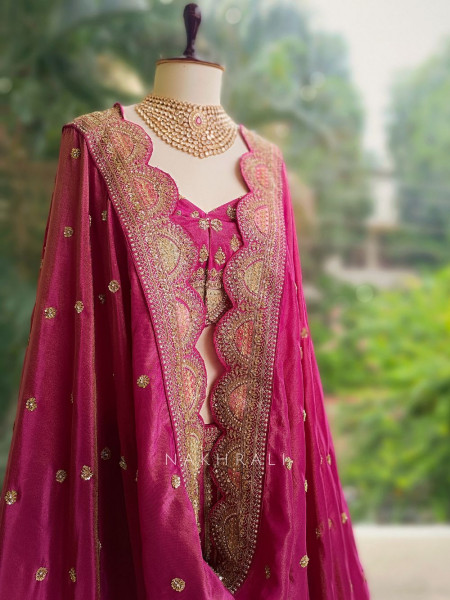 Isolara Purple Silk Bridal Lehenga with Heavy Embroidery