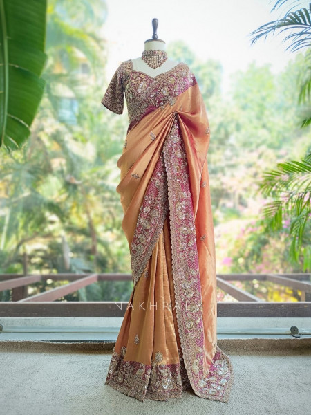 Opulent Magenta Saree with Readymade Blouse and Sequin Bead Embroidery