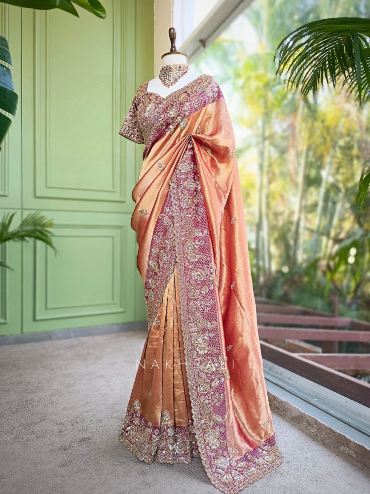 Image of Opulent Magenta Saree with Readymade Blouse and Sequin Bead Embroidery