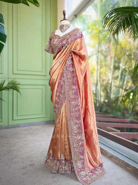 Opulent Magenta Saree with Readymade Blouse and Sequin Bead Embroidery