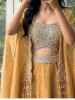 Sehar Mustard Crushed Organza Indo-Western Crop Top Skirt Set