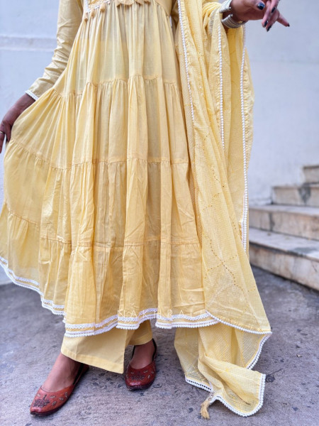 Sutra Yellow  Anarkali Suit Set with Thread Embroidery and Dupatta