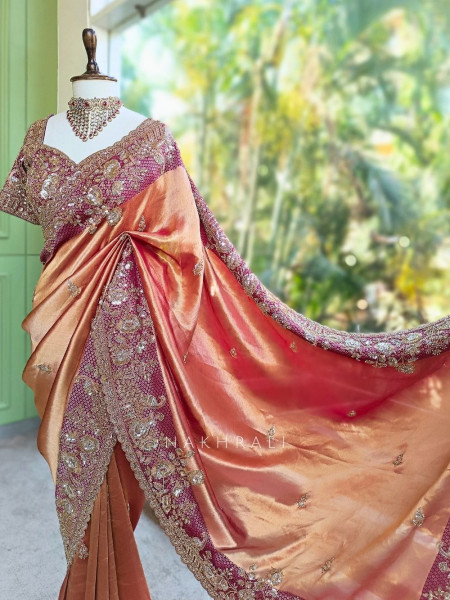 Opulent Magenta Saree with Readymade Blouse and Sequin Bead Embroidery