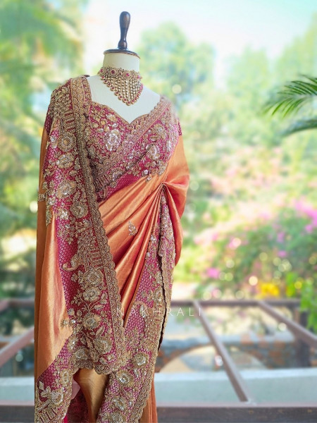 Opulent Magenta Saree with Readymade Blouse and Sequin Bead Embroidery