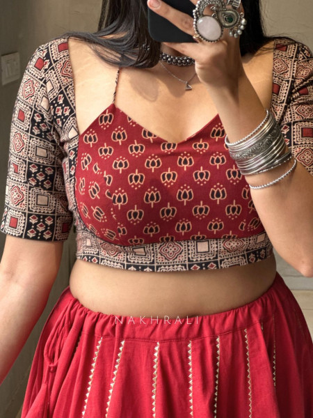 Jalsa Red Cotton Chaniya Choli with Gota Detailing