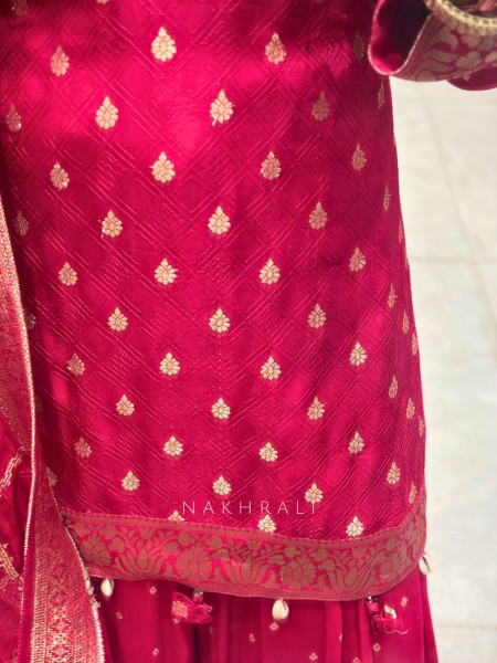 Aaradhya Maroon Kurta Palazzo Set with Zari Work & Brocade Dupatta