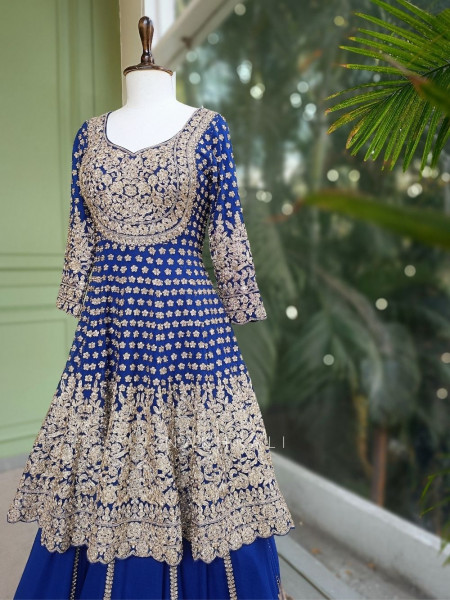 Ruhvika Royal Blue Embroidered Lehenga Set with Mirror and Stone Work